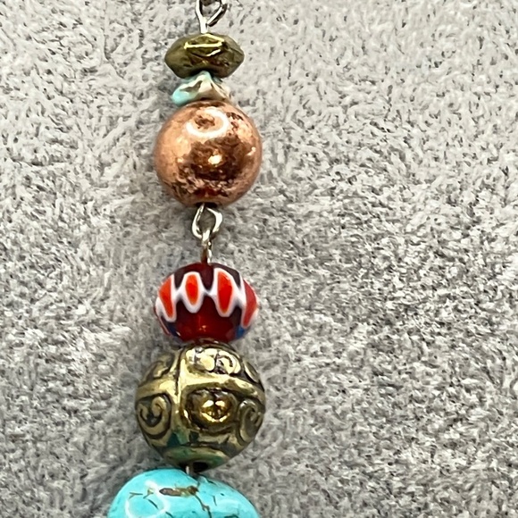 Vintage Carol Dauplaise Turquoise Howlite Red Stone Bohemian Statement Necklace - Picture 6 of 8